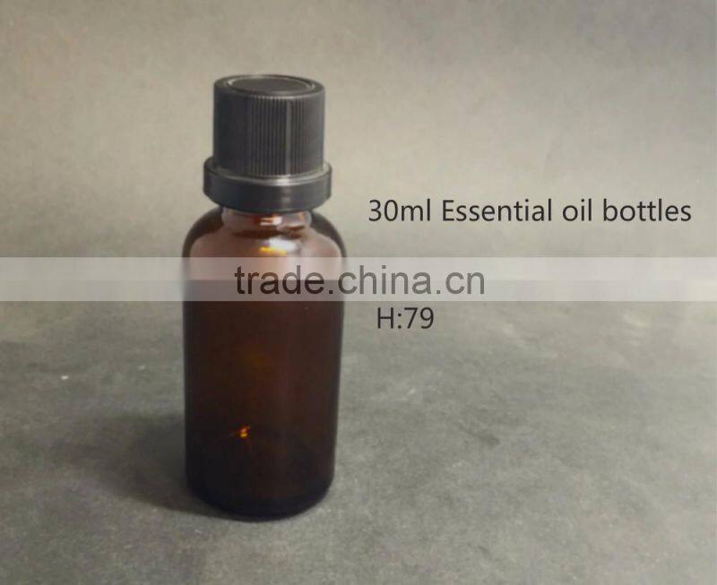 30ml amber glass boston shape Essential oil bottles with explosion-proof bottle caps