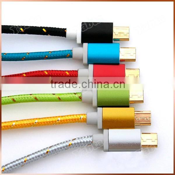 Golden Color Micro Flat Braided Cable For Android SmartPhone Textile Fabric Woven Cable