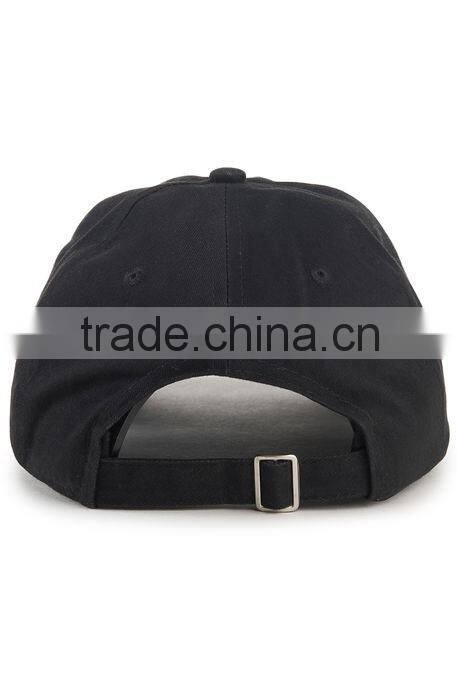 New Design GuangZhou DaiJun Oem 100% Cotton 6 Panels Black Colour Curved brim Custom Metal Buckle Custom Running Cap