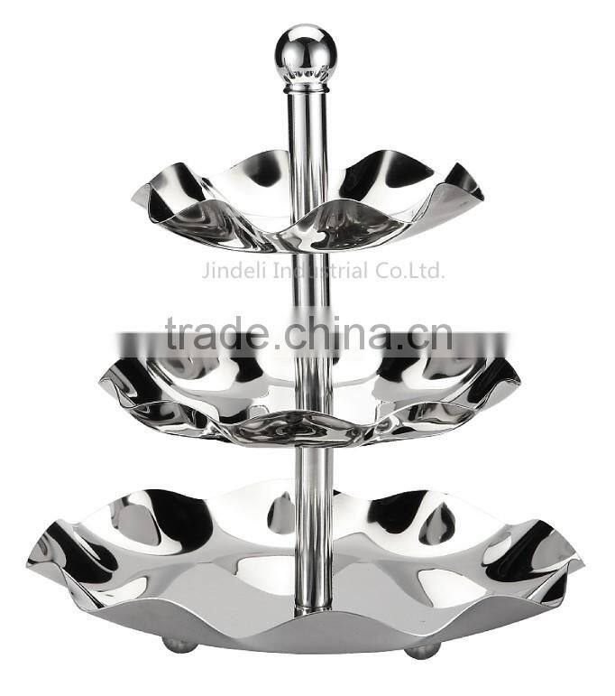 3 Tier Fruits Cakes Desserts Plate Stand Stainless Steel Plates