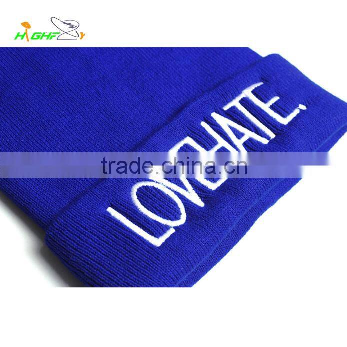 High Quality Pom Pom Cheap Custom embroidery Winter Hat/Knitted Beanie/Knitted Hat
