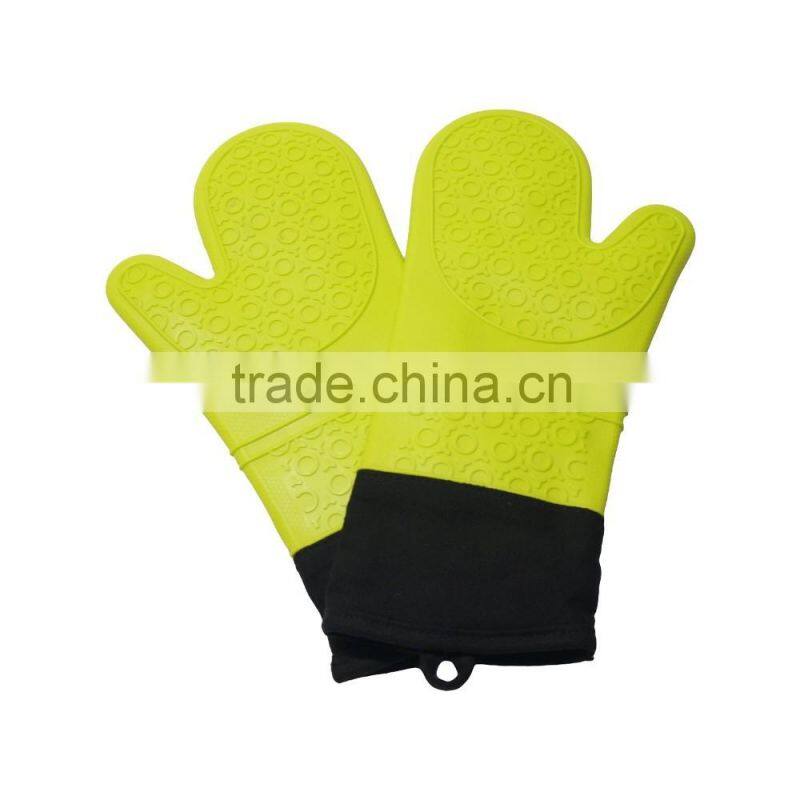 Green Silicone Oven Mitts Quilted Liner Extra Long Design Set of 2 Gloves