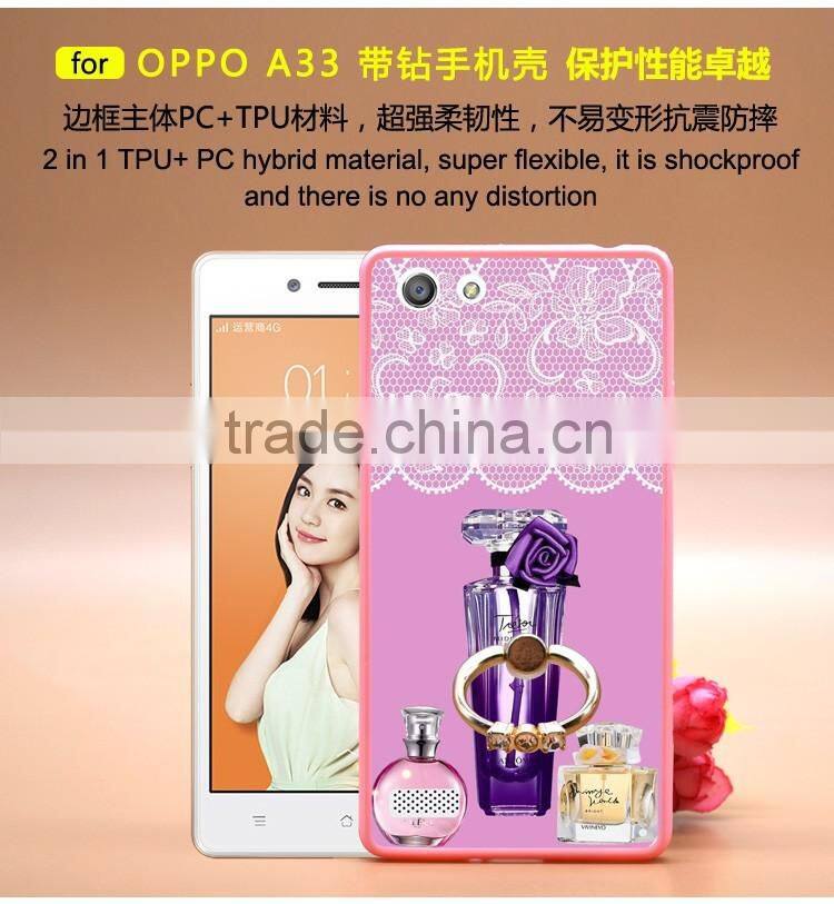 Luxury Perfume Series Printing With Diamond Ring Bracket TPU+PC Phone Case For Oppo A33