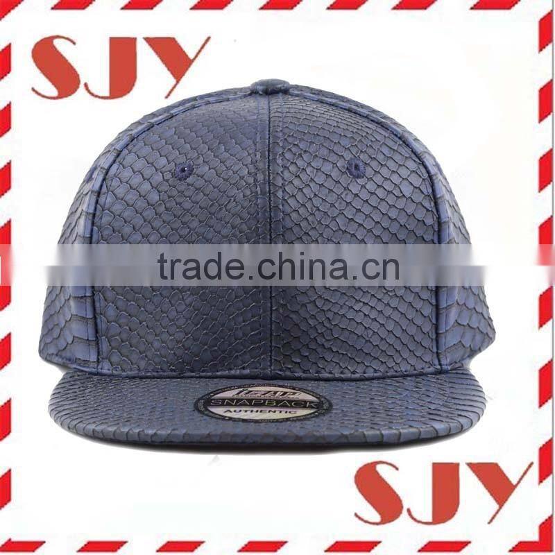 Blank Wholesale Flat Brim 6 Panel PU Leather Snapback Baseball Hat