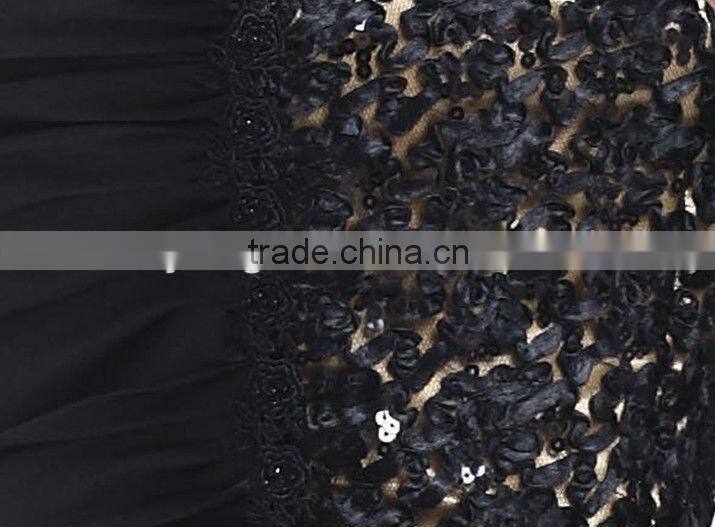 Off-shoulder sexy backless embroidered black satin girls short special occasions prom dress 8032