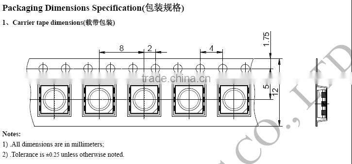 60mA 0.2W 20-24LM 3 chips Natural White 4000-4500K 5050 smd led