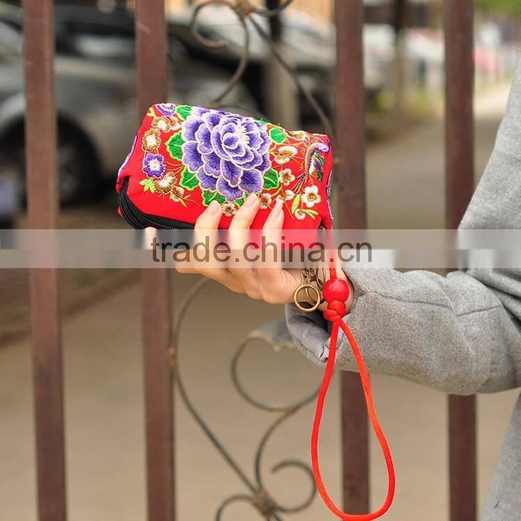 Good feedback wallet with 3 zipper wholesale embroidery clutch bags wallet with tassel