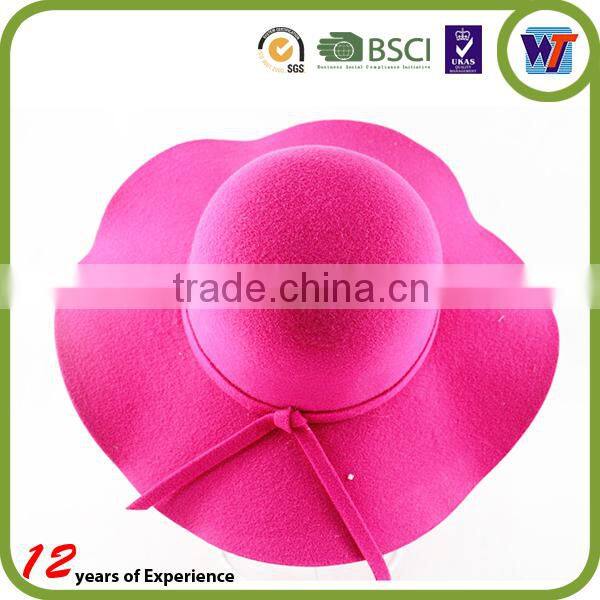 Ladies Fashion Pure Colour Cap Design Wool Felt Sombrero Hats With Silk Ribbon