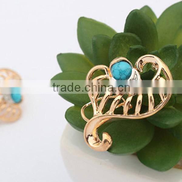 Fresh Jewelry Golden Heart Necklace Earring And Ring Sets