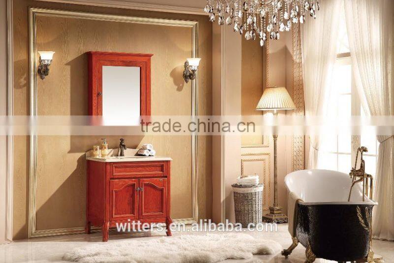 Below 100cm Floor mount antique bathroom vanity Red brown classic carve Cabinet WTS822