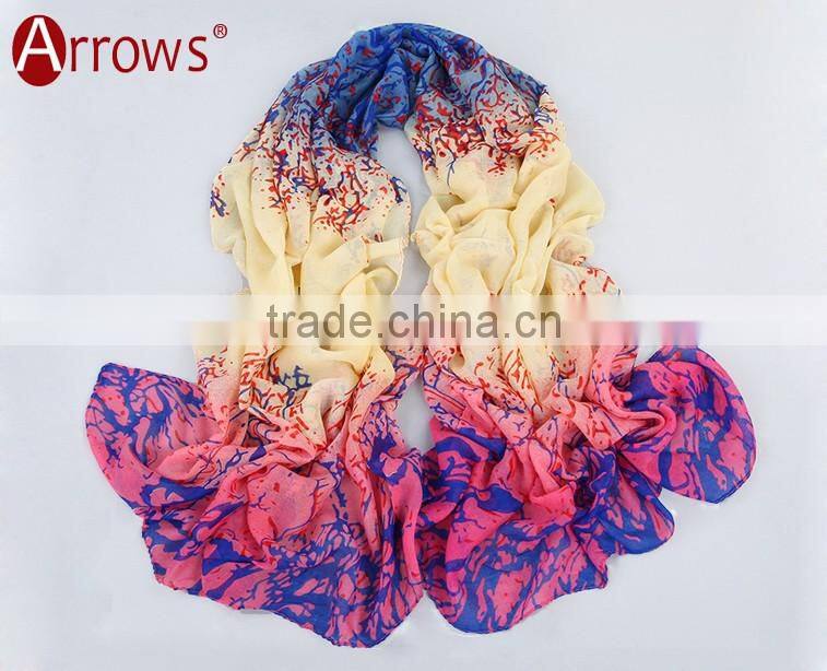 180*80cm Women's Viscose Voile Crinkle Scarf Big Rose Print Wrap Sexy Coral Pattern