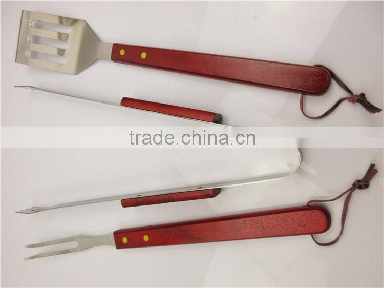 2016 New Stainless Steel Wooden Handle 3pcs BBQ Grill tools set