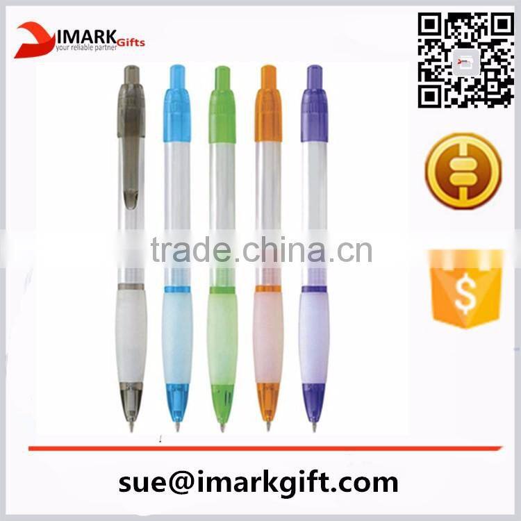 Factory hot sale stationery ball pen/translucent rubber gripper plastic pen