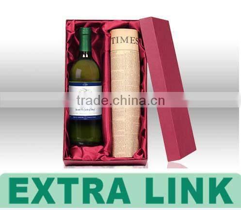 Side Open Paper Wine Box One Bottle Wine Packaging With Red Ribbon Handle