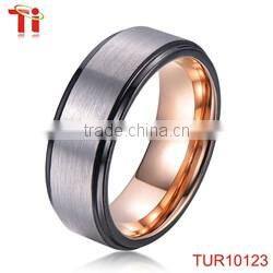 two-tone tungsten ring, gold and blue tungsten wedding band ring