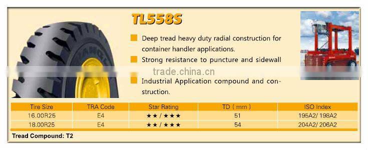 CONTAINER HANDLER TIRES 16.00R25 TL558S TIRNAGLE BRAND STACKER TIRES MADE IN CHINA
