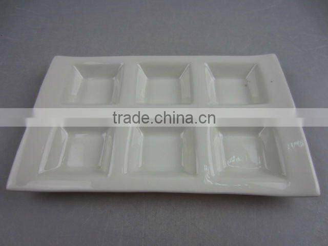Stock white porcelain six division sauce dish
