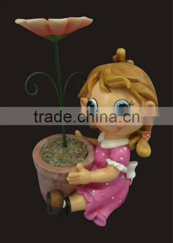 2014 new products cute cartoon girl sitting with flower pot outdoor clay pots garden pot