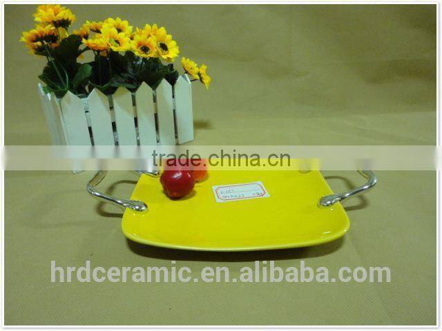 Chaozhou stock ceramic plate with handle with printing