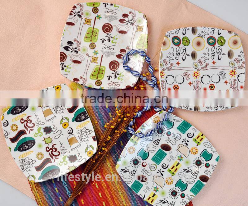 Square Shape Porcelain Plate,Ceramic Plates Wih Decal
