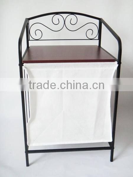 Metal and woonden Non-Woven Fabrics Laundry hamper With Canvas