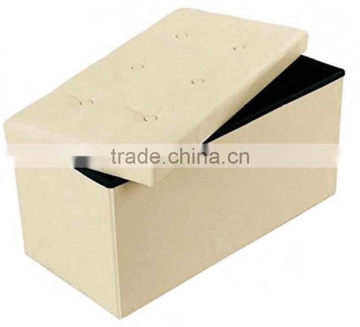 Beige Faux Leather Folding Bench Foot Rest Stool Seat Storage Ottoman