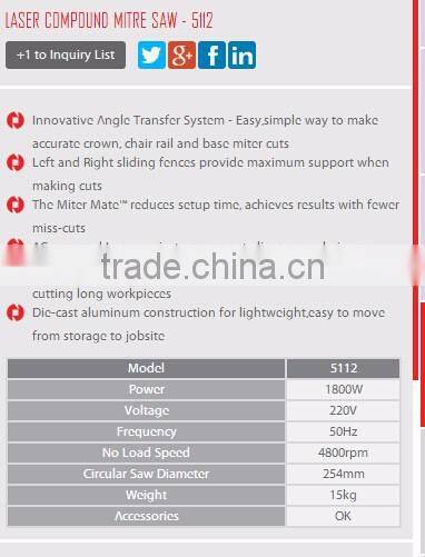 5112 RONIX LASER COMPOUND MITER SAW 1800W 254MM DIAMETER
