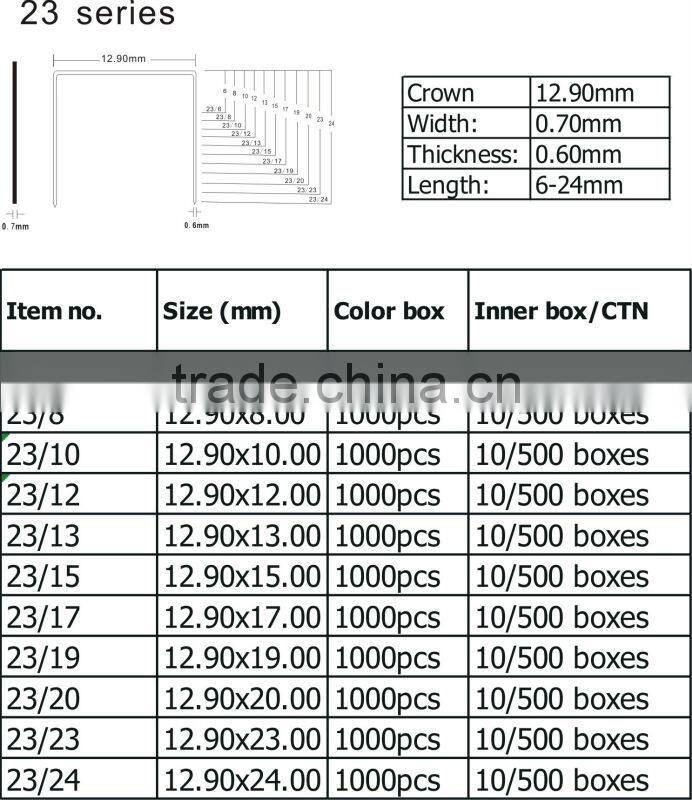 Office silver color galvanized heavy duty staples 23/10