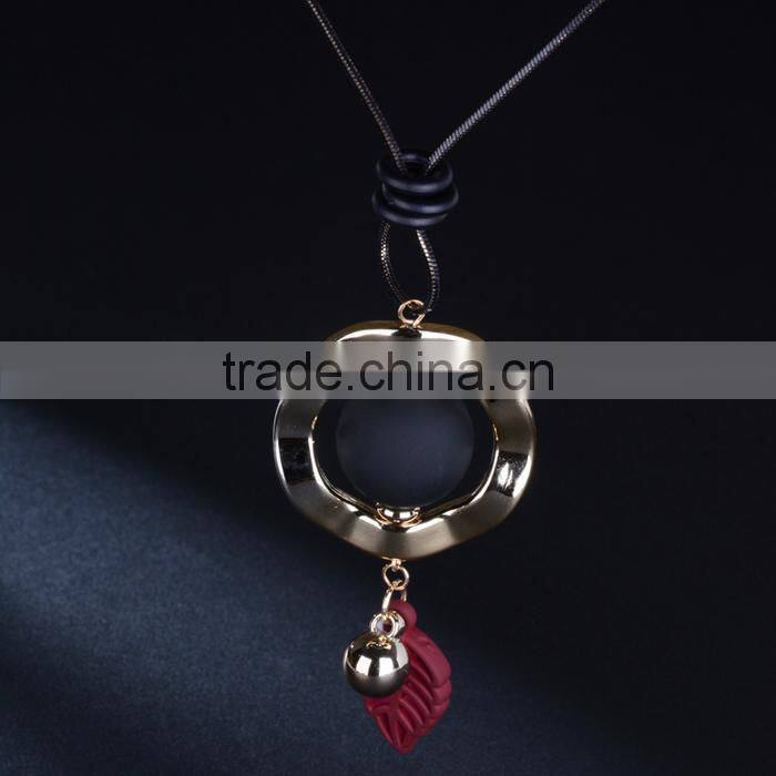 new autumn winter design long sweater necklace bead hoop leaf pendant necklace geomotric necklace