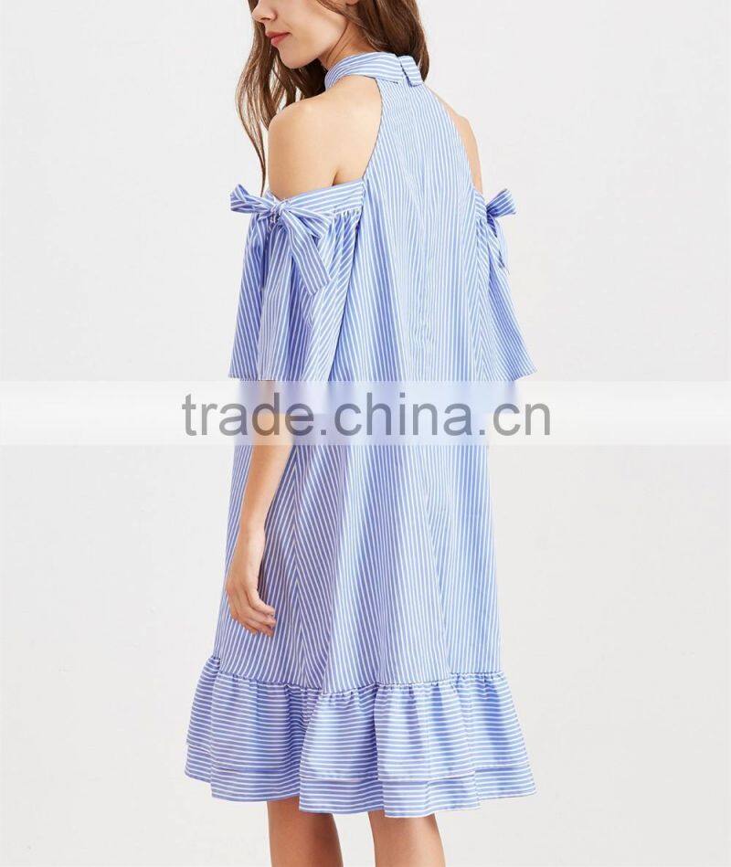 Guangzhou Clothing OEM Tie Sleeve Ruffle Hem Dress Pictures Of Latest Fashion Styles