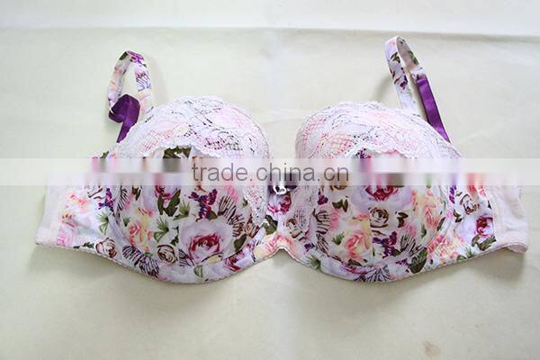 Fashion printing women bra with lace trimming/new style bra