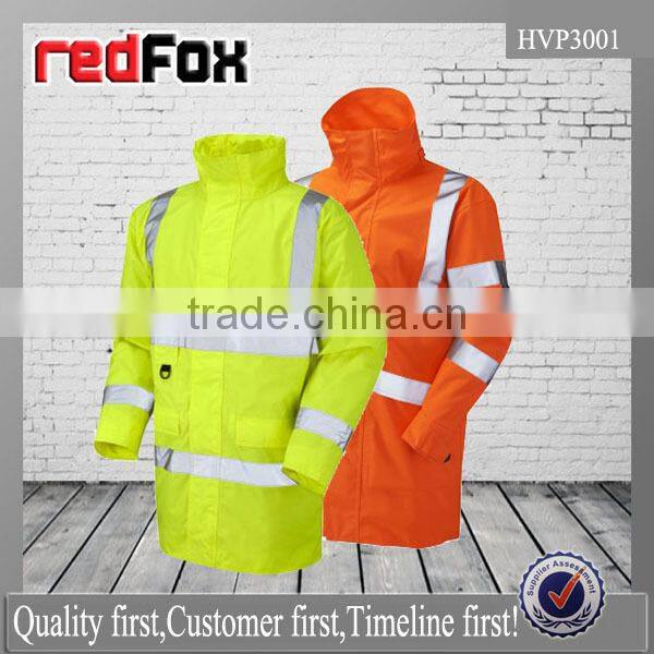 hi vis protective winter safety reflective parka with removable hood