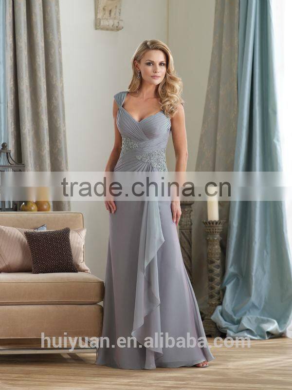 2014 new fashion cap sleeve chiffon woman evening dress