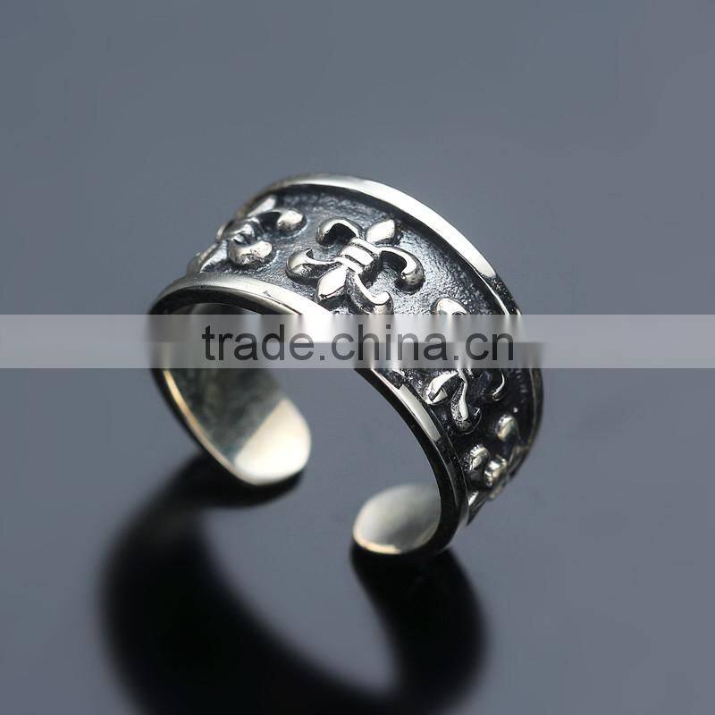 Personalized cool punk jewelry adjustbale sterling silver flower ring for man