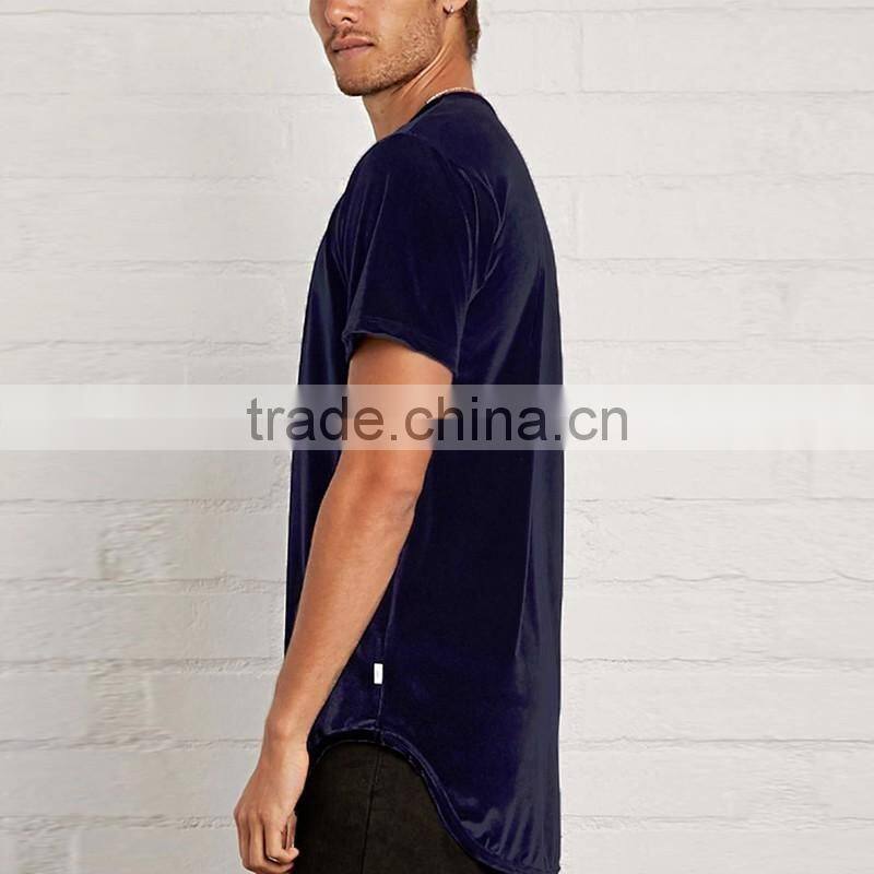 New Design Men Fashion Blouse Lightweight Round Neck Velvet Fabric Tee Shirt Blank T Shirt