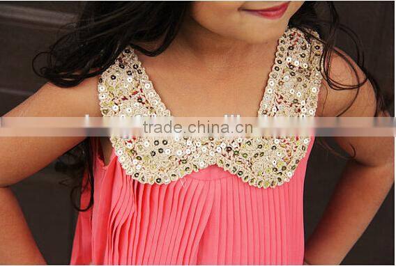 2017 Christmas Dress Chiffon With Gold Sequin Collar Dress Baby Kids Summer Dress