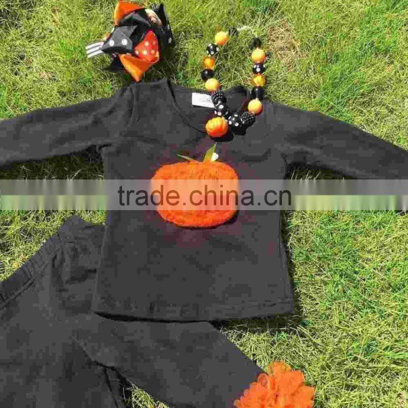 girls boutique halloween outfits kids ruffle pants sets girls Halloween clothes necklace and headband