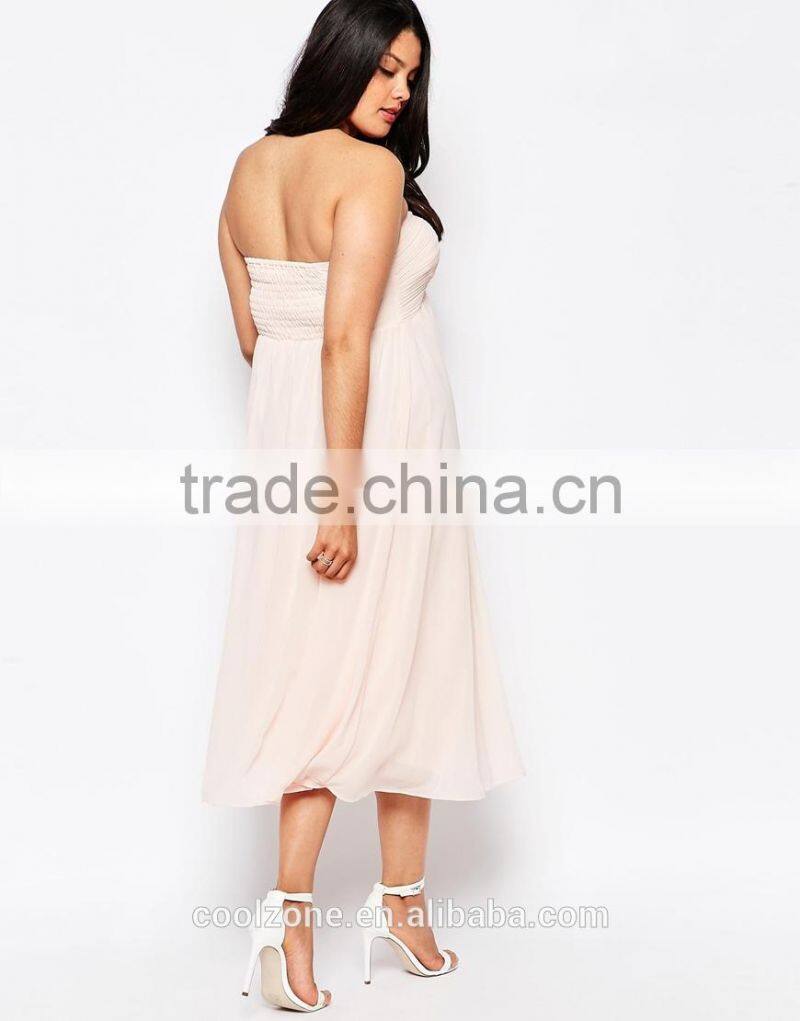 Fashion bandeau midi dress design wholesale chiffon plus size women clothing