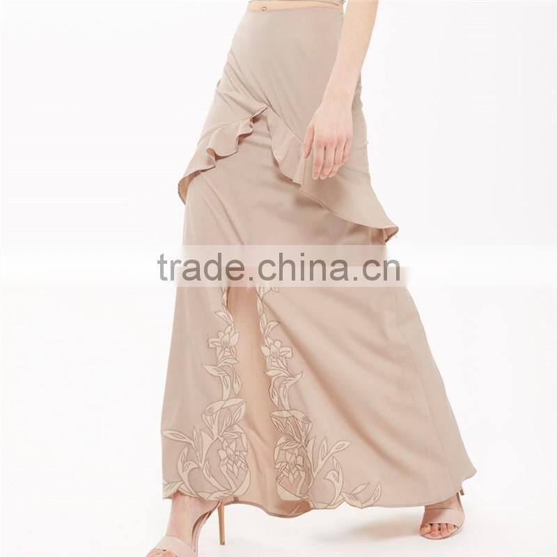 Factory price hot sale lace ruffle pencil women skirt long maxi