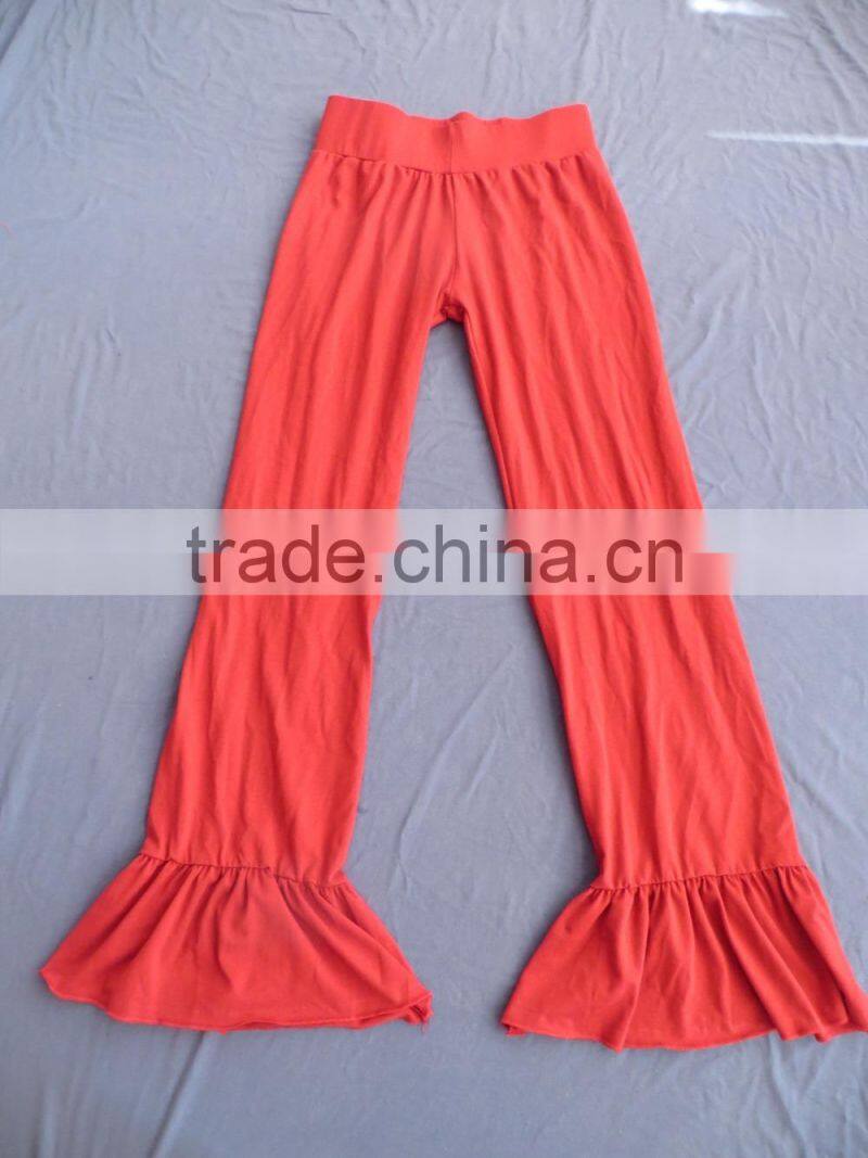 Plus women solid pants olive red orange ruffle flared wide pants palazzo long for women YW-00102