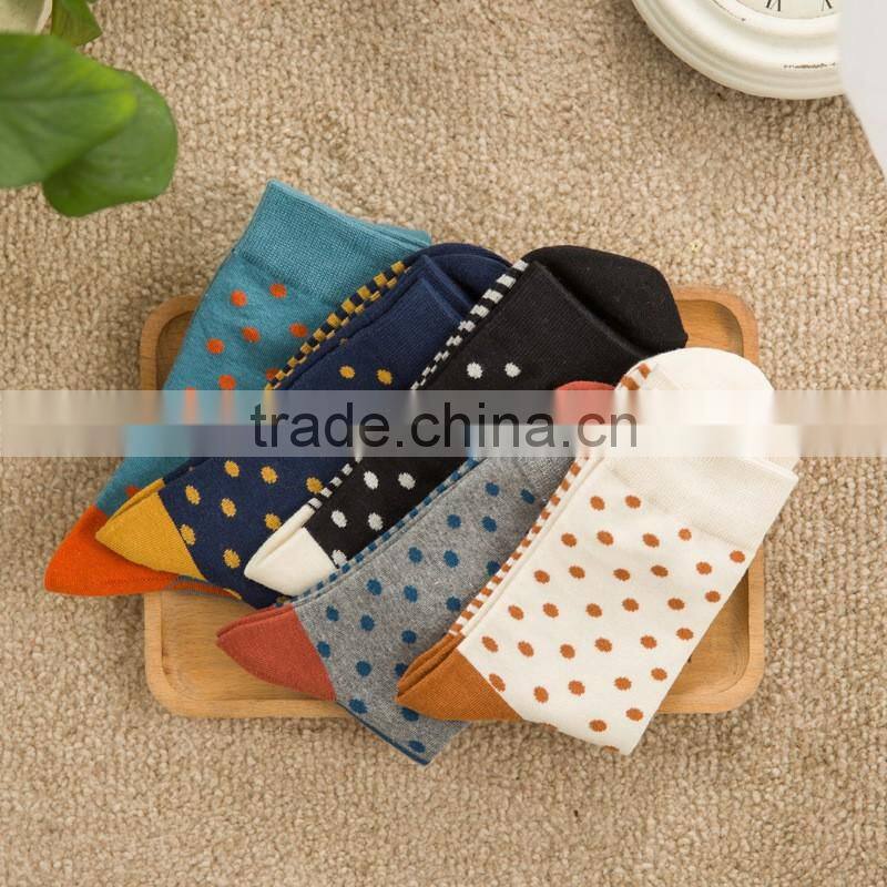 Customized autumn winter mens personality warm small dot mosaic stripe high tube combed cotton tube socks