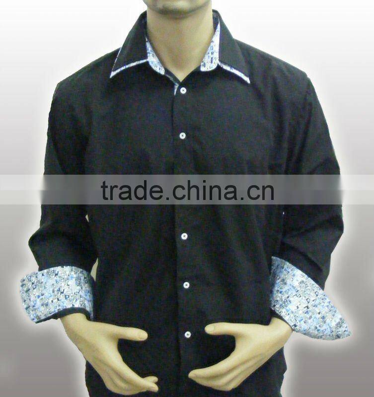 100%Organic cotton High quality Fancy dark blue men shirt with Double collar and Embroidered logo