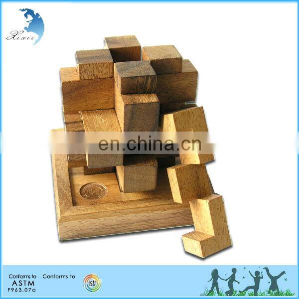 High quality 3d wooden intellectual cube puzzle for kids