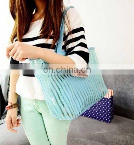 Striped Transparent Shoulder Bags Women Clear Handbag Summer Beach Bag