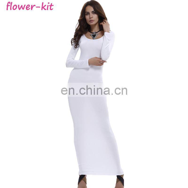 Women Long Sleeve Skinny Scoop Neck Slim Pencil Dresses Formal Elegant Bodycon Maxi Dress