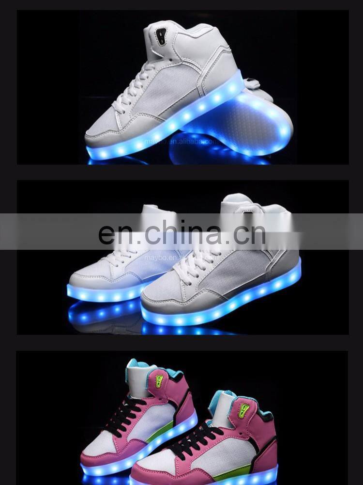 Latest design Hot sale high shoes for men PU+mesh light shoes Street dance luminous high top LED shoes sneakers for boys
