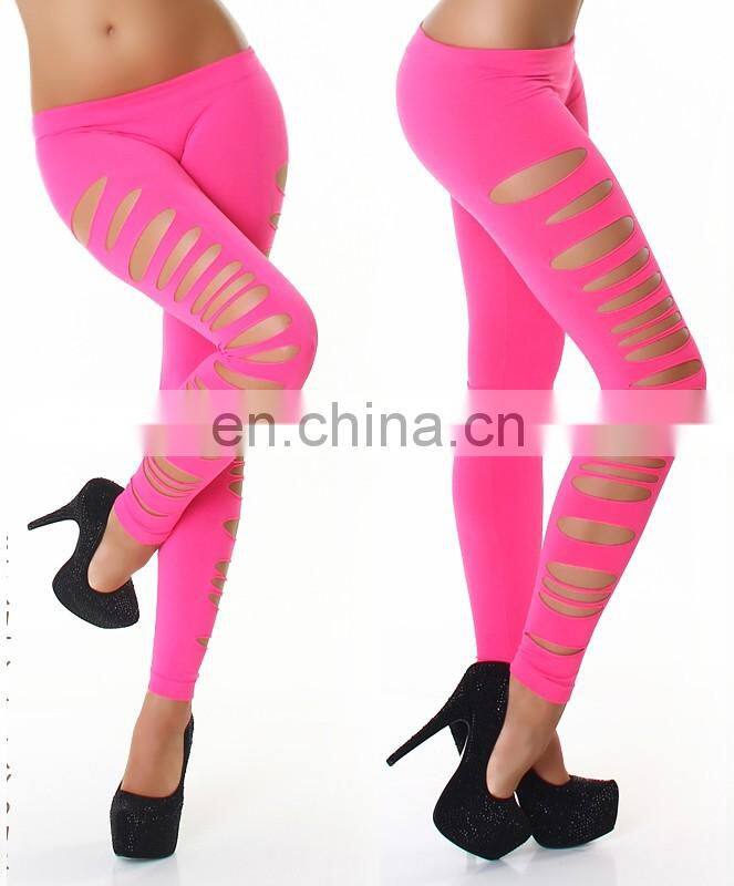 Fashion New Arrival Personality Punk Candy Color Broken Holes Sexy Stretch Soft Pants Legging