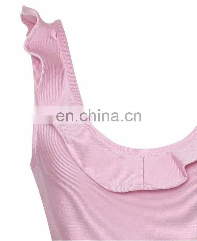 Amigo 2017 new style sleeveless Lotus leaf collar backless sexy bandage dress midi evening dresses for women party wear