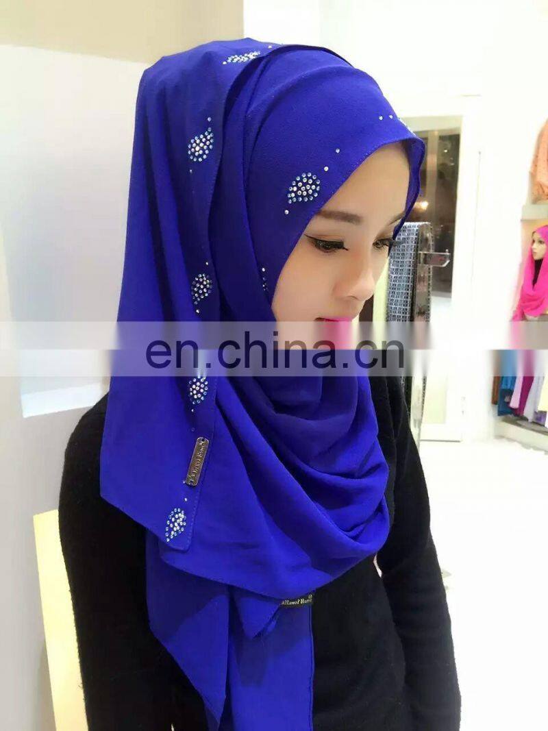 2016 new fashion Elegant Women Plain Long Chiffon with diamond Hijabs Arab Dubai Muslim Scarf