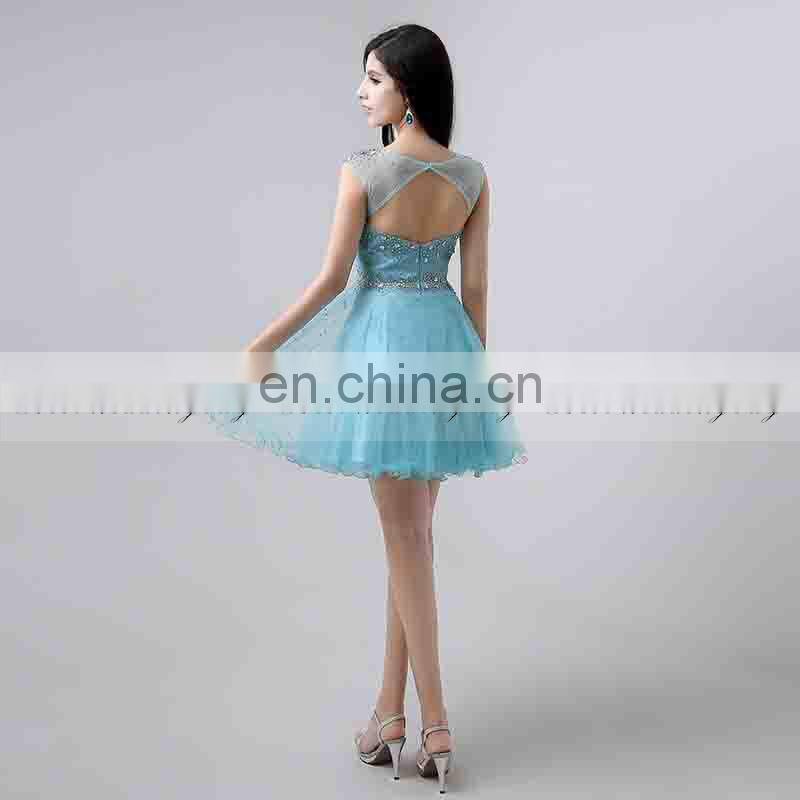 Wholesale Cap Sleeve Open Back Crystal Beaded Short Cocktail Dress Party Dresses AJ032